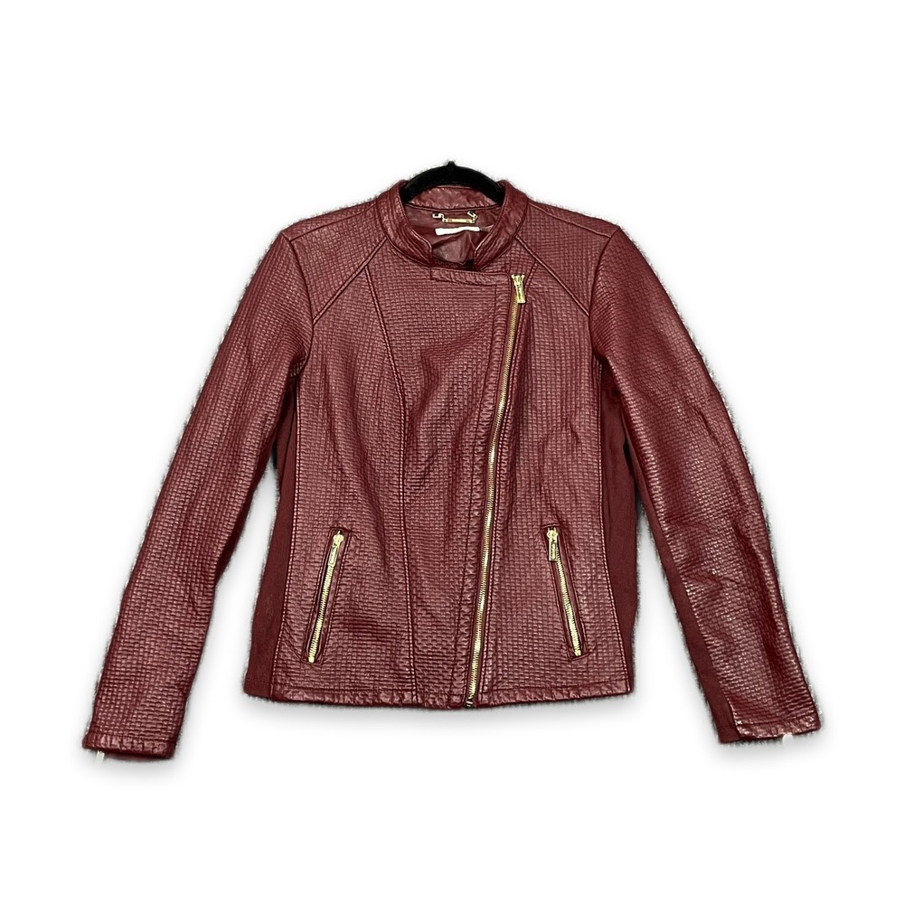 Calvin Klein Moto Jacket Women Small Textured Asymmetric Zip Biker Streetwear